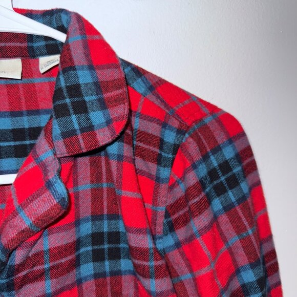 L.L. Bean Womens XS Petite Red & Blue Plaid Button-Up Flannel Pajama Shirt - Picture 2 of 5